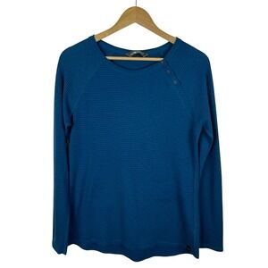 The North Face Womens Striped Thermal Top Sz L Blue‎ Outdoors Hiking Stretch